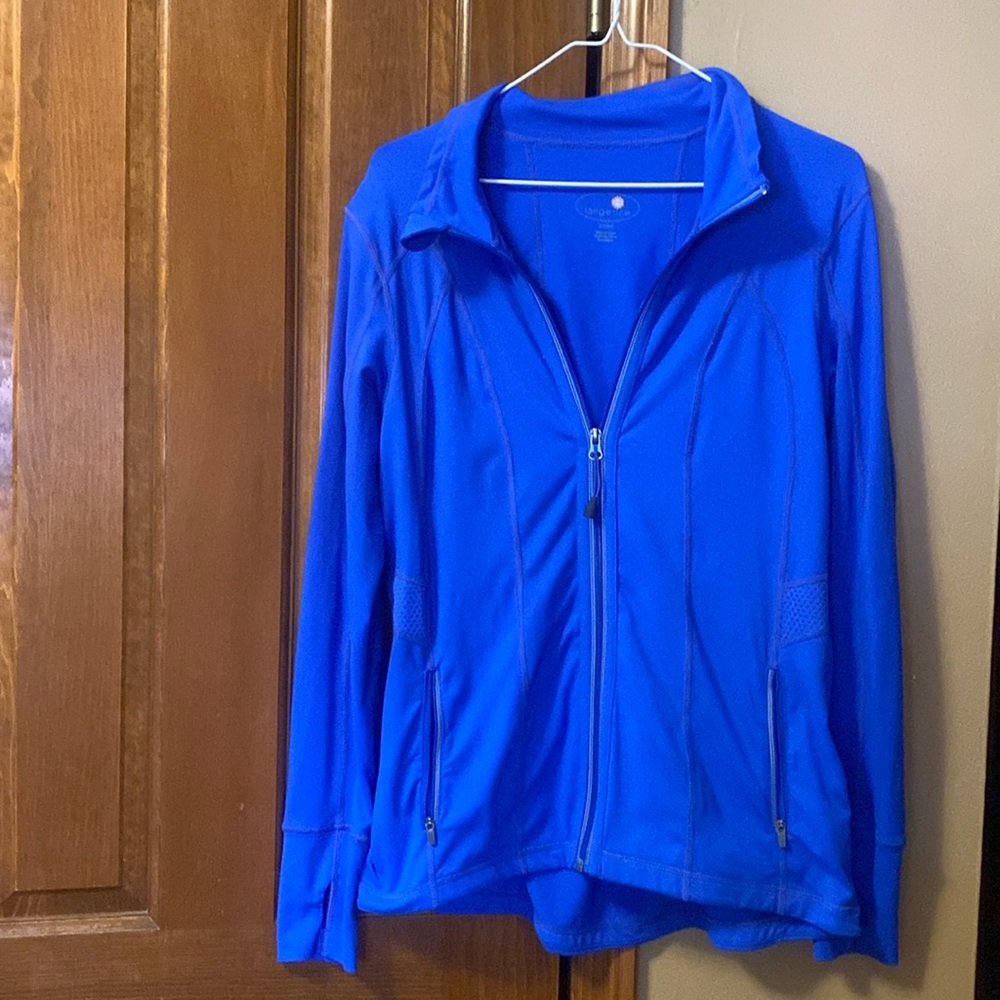 Bright blue spandexy long sleeve zip up | M